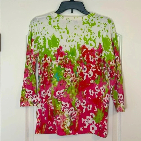 madison hill Green and Pink Floral Cardigan Sweater - Size Medium - Picture 2 of 5